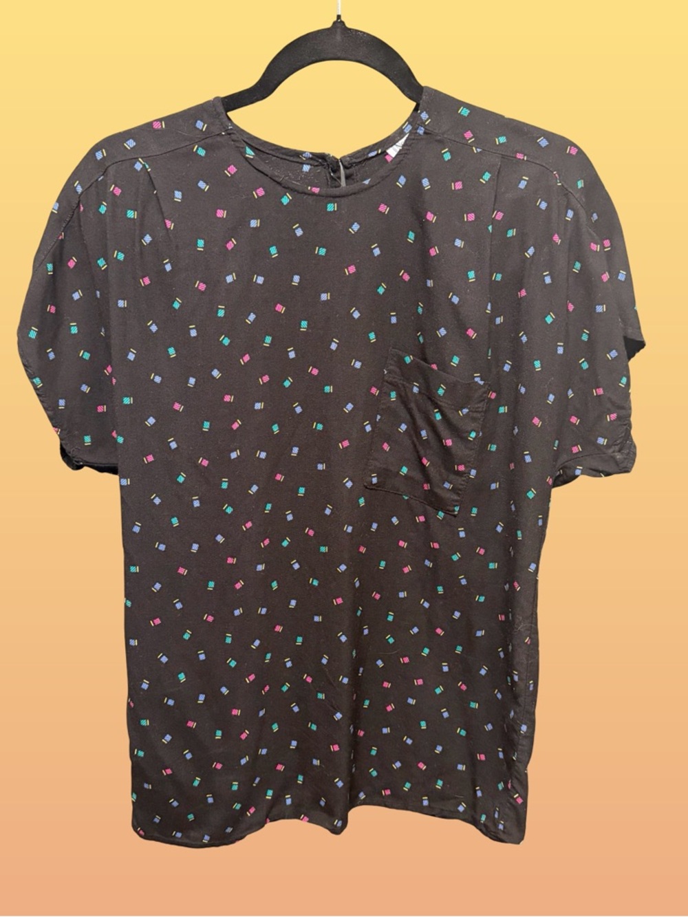 Vintage Norton McNaughton Confetti Print Blouse Retro Art Black Dolman Size 12